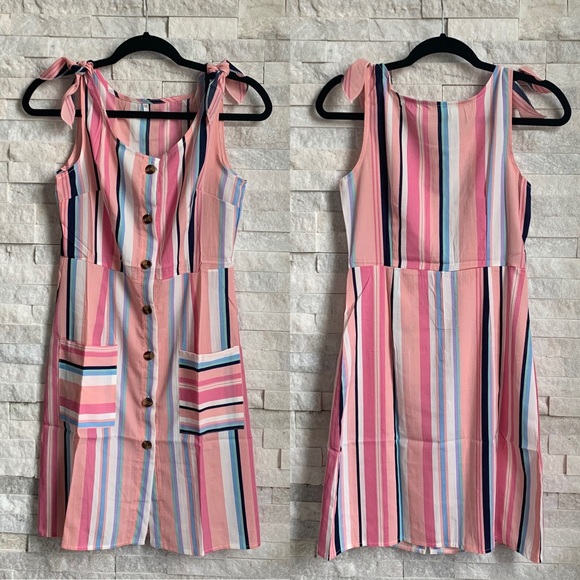 Vertical Striped Button Down Dress - Picture 5 of 6